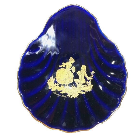 Limoges Castel France 22K Gold Trim Royal Blue French Scalloped Shell  5" Dish - Picture 1 of 8